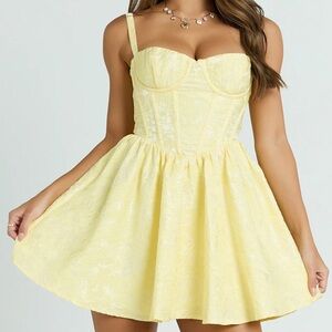 Showpo Eden Mini Dress Jacquard Sweetheart Neck Lace Up Fit And Flare Dress - 4